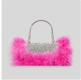 Ostrich hair rhinestone bag female mink hair inlaid diamond dinner bag full of diamonds shoulder Messenger bag