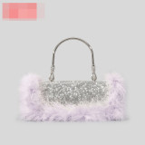 Ostrich hair rhinestone bag female mink hair inlaid diamond dinner bag full of diamonds shoulder Messenger bag