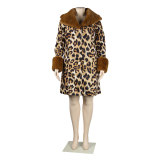 Plus Size Sexy Casual Printed Coat With Detachable Fur Collar
