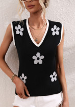 Spring And Summer Women'S Printed V-Neck Sleeveless Knitting Flower Pullover Women'S Knitting Shirt Spring And Summer Women'S Printed V-Neck Sleeveless Knitting Flower Pullover Women'S Knitting Shirt