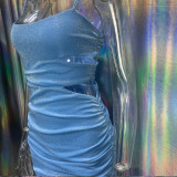 Women'S Silver Silk Straps Sexy High Stretch Slim Cutout Low Back Dress For Women