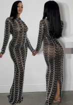 sexy rhinestone bead long sleeve see through long club dress sexy rhinestone bead long sleeve see through long club dress