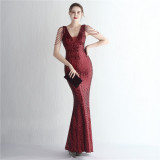 Women Beaded Iridescent Strapless Evening Dress