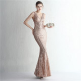 Women Beaded Iridescent Strapless Evening Dress