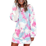Women Long Sleeve Tie Dye Hoodies Dress