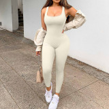 Women Sleeveless Ribbed Square Neck Jumpsuit