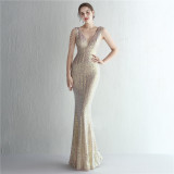 Women Beaded Iridescent Strapless Evening Dress