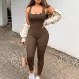 Women Sleeveless Ribbed Square Neck Jumpsuit