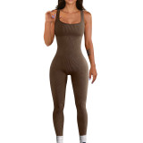 Women Sleeveless Ribbed Square Neck Jumpsuit