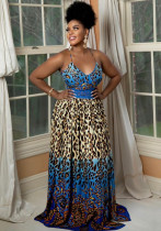 Women Sexy Leopard Backless Maxi Dress