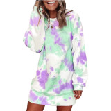 Women Long Sleeve Tie Dye Hoodies Dress