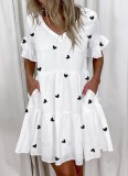 Women Printed Ruffle Pocket Dress