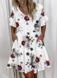 Women Printed Ruffle Pocket Dress