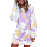 Women Long Sleeve Tie Dye Hoodies Dress