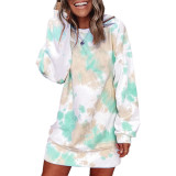 Women Long Sleeve Tie Dye Hoodies Dress