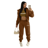 Women's Fashion Fleece Hoodies Letter Print Casual Set (Three-Piece)