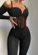Women's Black Low Neck Sexy Tight Fitting Jumpsuit