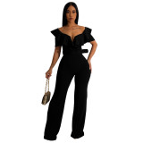 Women's v-neck ruffled sexy Slim Waist Jumpsuit for women