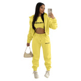 Women's Fashion Fleece Hoodies Letter Print Casual Set (Three-Piece)