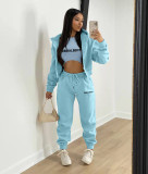 Women's Fashion Fleece Hoodies Letter Print Casual Set (Three-Piece)