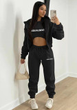 Women's Fashion Fleece Hoodies Letter Print Casual Set (Three-Piece)