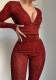 Women's Black Low Neck Sexy Tight Fitting Jumpsuit