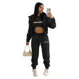 Women's Fashion Fleece Hoodies Letter Print Casual Set (Three-Piece)