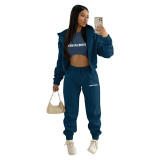 Women's Fashion Fleece Hoodies Letter Print Casual Set (Three-Piece)