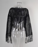 Summer Tassel Irregular Bikini Beach Shirt Hollow Knitting Sunscreen Blouse