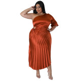 Women Sexy Slash Shoulder Drawstring Pleated Dress
