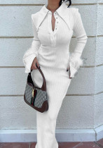 Women Turndown Collar Long Sleeve Feather Maxi Dress Women Turndown Collar Long Sleeve Feather Maxi Dress