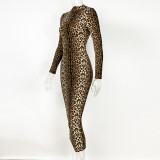 Autumn and winter Women fashion leopard print long-sleeved sexy slim dress