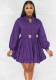 Women Solid Color Stand Collar Long Sleeve Tunic Dress