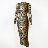 Autumn and winter Women fashion leopard print long-sleeved sexy slim dress