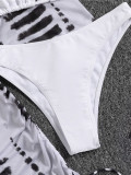 Skirt printed swimsuit women cover belly bikini long sleeve mesh Three-Piece swimsuit