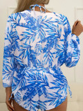 Skirt printed swimsuit women cover belly bikini long sleeve mesh Three-Piece swimsuit
