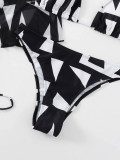 Skirt printed swimsuit women cover belly bikini long sleeve mesh Three-Piece swimsuit