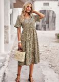 Chic Elegantsummer V Neck Short Sleeve Holidays Casual Dress