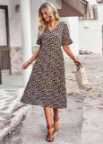 Chic Elegantsummer V Neck Short Sleeve Holidays Casual Dress