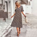 Chic Elegantsummer V Neck Short Sleeve Holidays Casual Dress