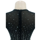 Fashion Women's Mesh Beaded V-Neck Long Sleeve Feather Long Library Jumpsuit