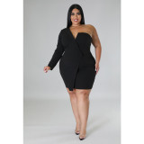 Plus Size Women'S Summer One Sleeve Solid Tight Fitting Sexy Formal Dress
