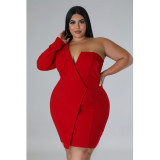 Plus Size Women'S Summer One Sleeve Solid Tight Fitting Sexy Formal Dress