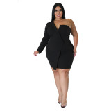 Plus Size Women'S Summer One Sleeve Solid Tight Fitting Sexy Formal Dress