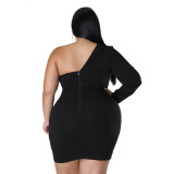 Plus Size Women'S Summer One Sleeve Solid Tight Fitting Sexy Formal Dress