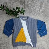 Women Long Sleeve Denim Patchwork Sweater