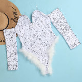 Women Sexy Feather Sequin Jumpsuit