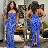 Women Solid Beaded Mesh Sleeveless Maxi Dress