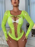 Women Beaded Long Sleeve Net bodystocking Lingerie