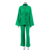 Spring Pajamas Sleepwear Long Sleeve Top Loose Trousers Ladies Solid Color Nightgown Home Absorbent Sweat Steaming Clothes Women
